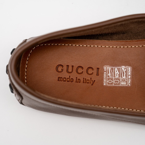 8G 8.5 US Gucci Interlocking G Leather Moccasin Driver Brown Loafers Leather - Picture 9 of 12